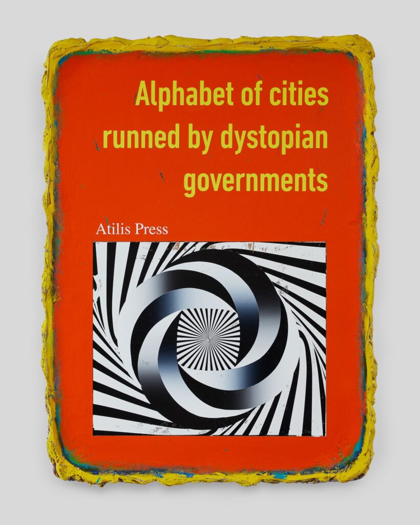 Alphabet of Cities runned by dystopian governments (AP), 2020, acrylic on canvas, 110x80cm vzuzubuzzuzuuzu