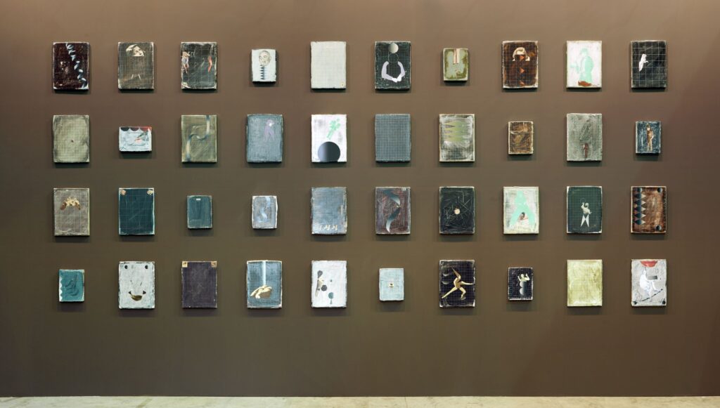 Liquid Scarlet I, oil and paper on canvas, each 36x27 cm resp 24x18 cm, 2013