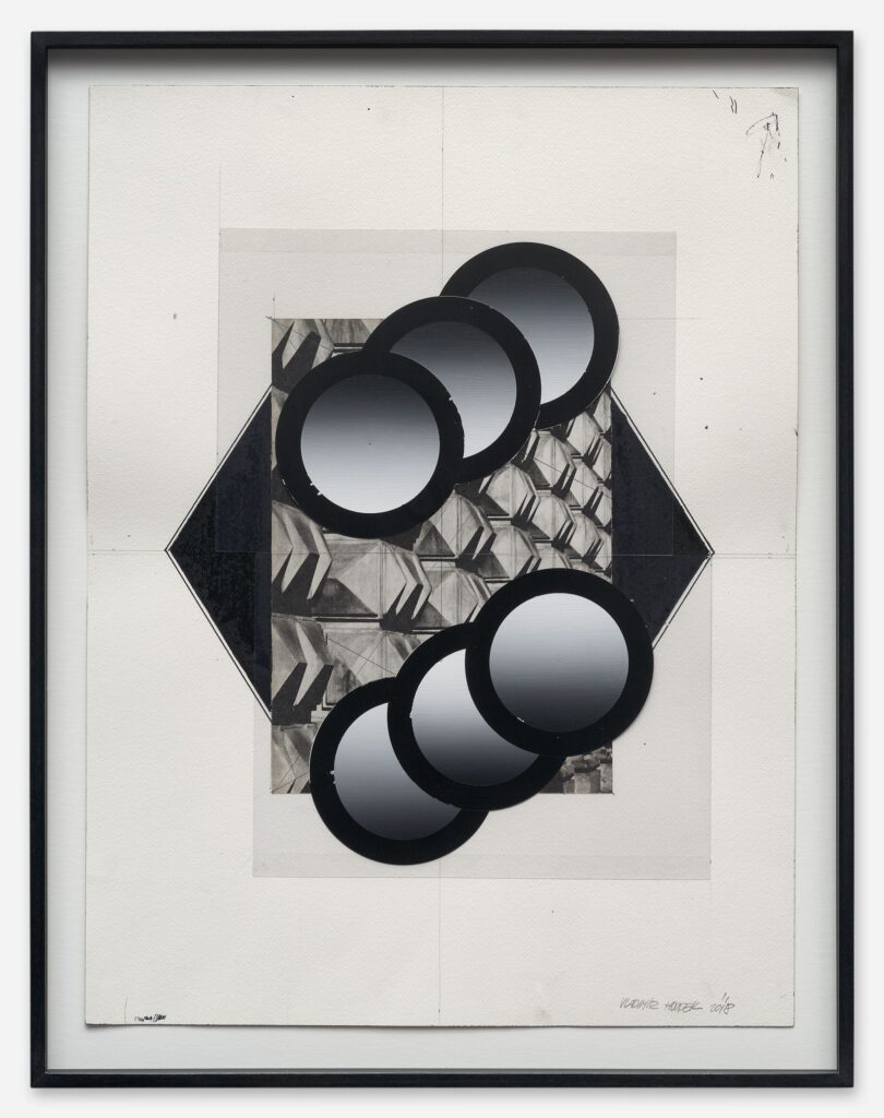 Untitled, acrylic, fix ink, foil and collage on paper, 61x46 cm, frame 68x53cm, 2018