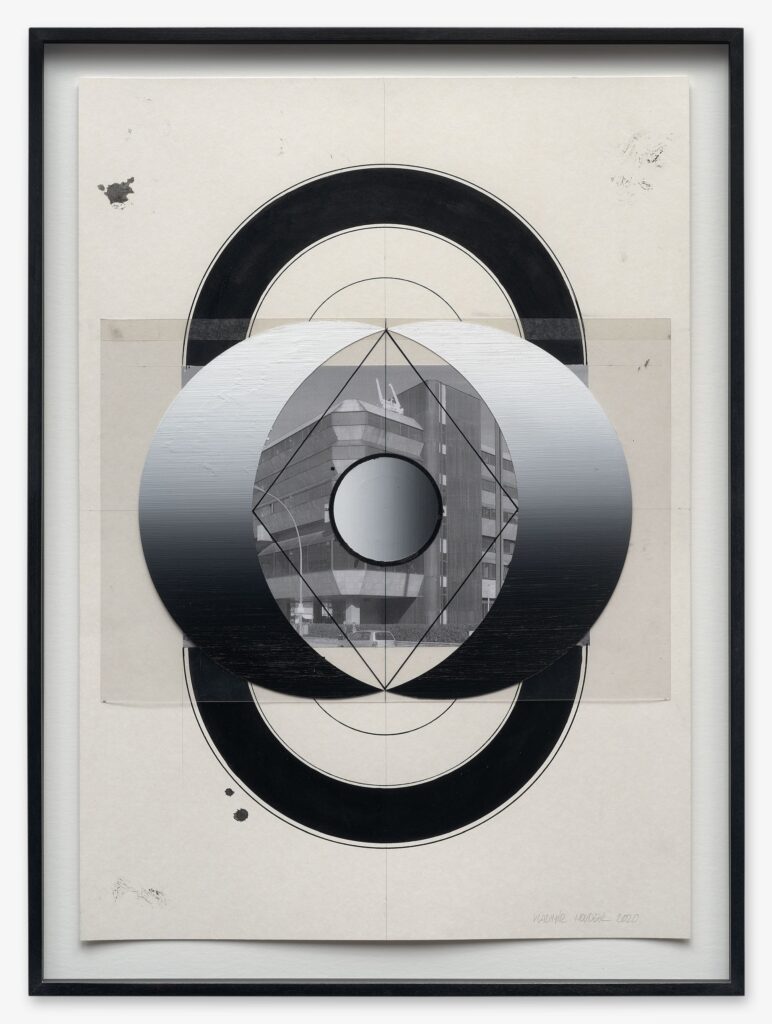 Untitled, acrylic, fix ink, foil and collage on paper, 61x46 cm, frame 68x53cm, 2020