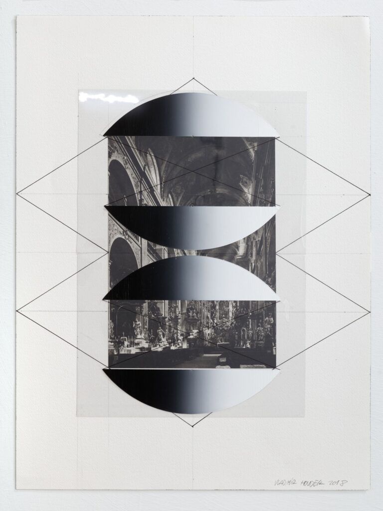 Untitled, acrylic, fix ink, foil and collage on paper, 61x46 cm, 2018