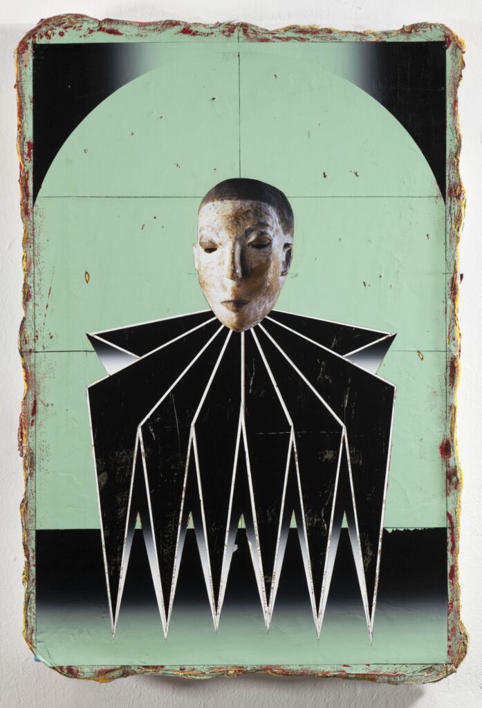 Untitled (Kabuki II), acrylic and collage on canvas, 90x60cm, 2022