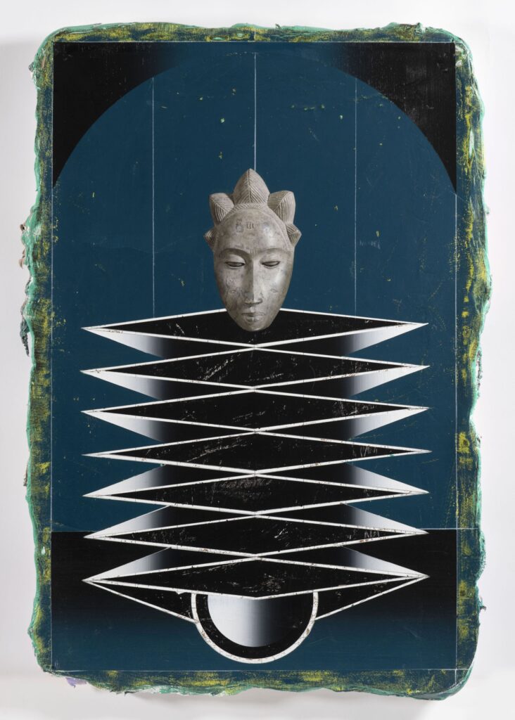 Untitled (Kabuki II), acrylic and collage on canvas, 90x60cm, 2022