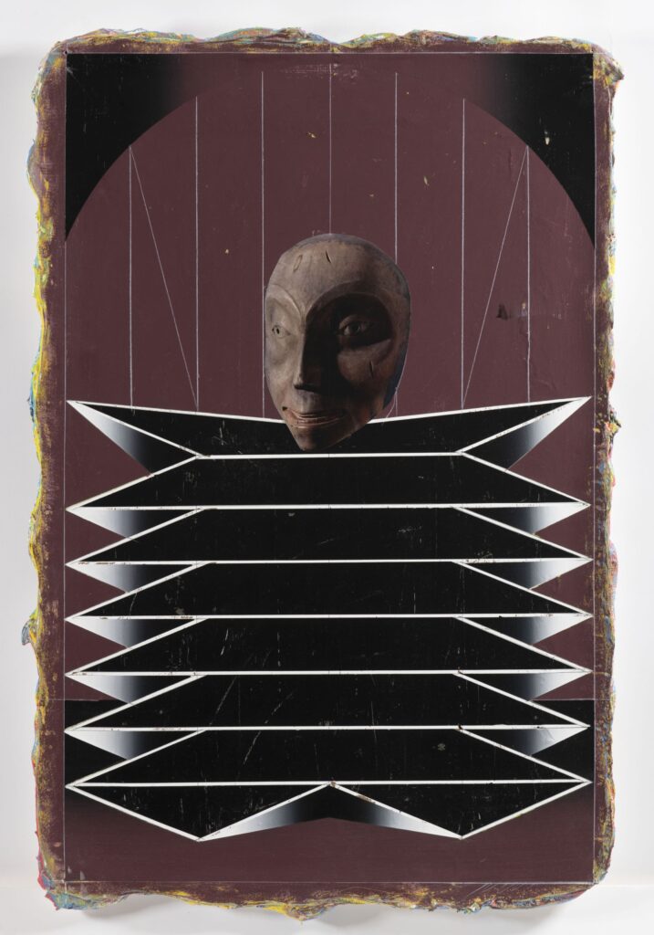 Untitled (Kabuki II), acrylic and collage on canvas, 90x60cm, 2022