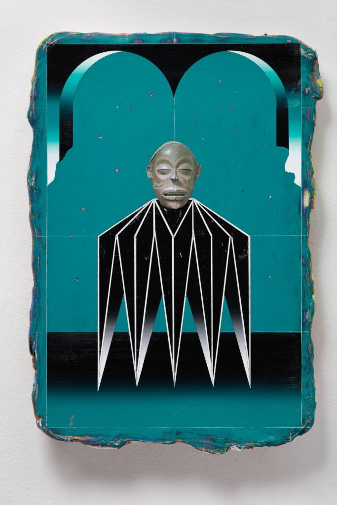 Untitled (Kabuki II), acrylic and collage on canvas, 60x40cm, 2022