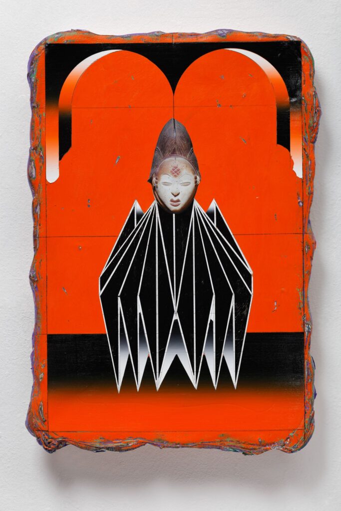 Untitled (Kabuki II), acrylic and collage on canvas, 60x40cm, 2022