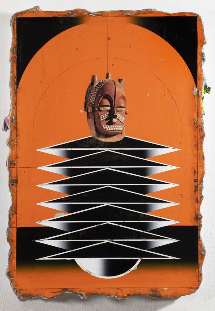 Untitled (Kabuki II), acrylic and collage on canvas, 90x60cm, 2022