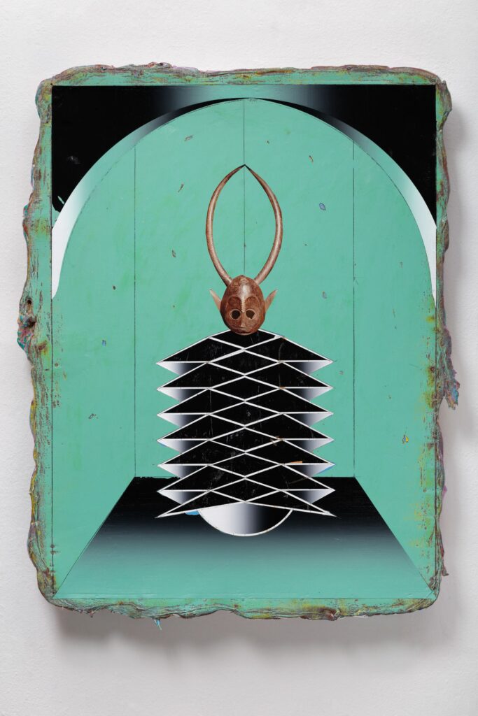 Untitled (Kabuki II), acrylic and collage on canvas, 80x70cm, 2022