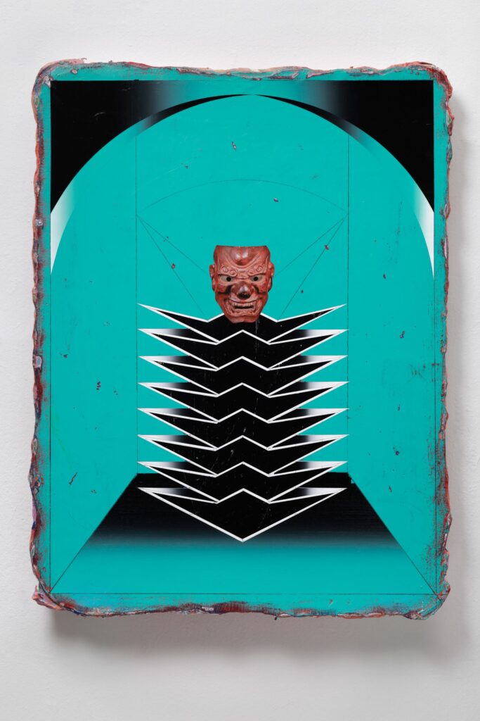 Untitled (Kabuki II), acrylic and collage on canvas, 80x70cm, 2022