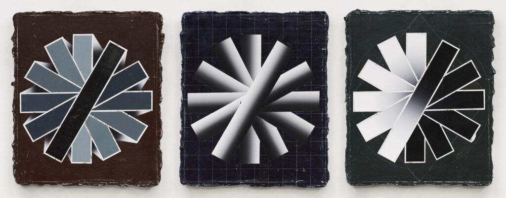 Untitled (triptych), acrylic, oil and pastel on canvas, 3x60x50cm, 2018