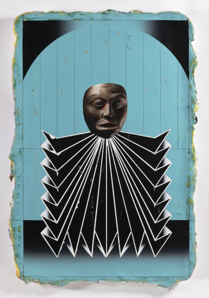 Untitled (Kabuki II), acrylic and collage on canvas, 90x60cm, 2022