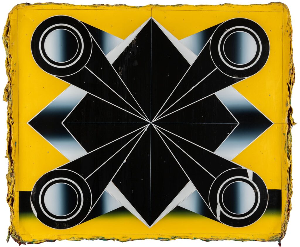 Untitled, acrylic and wax pastel on wooden panel, 130x150cm, 2023