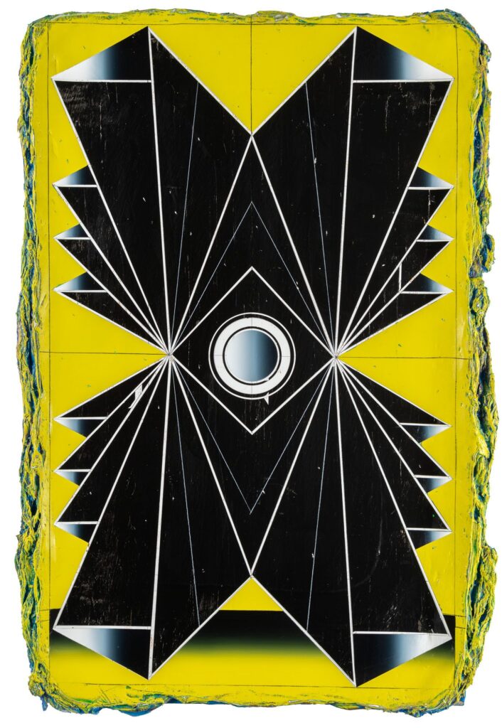 Untitled, acrylic and wax pastel on wooden panel, 130x90cm, 2023