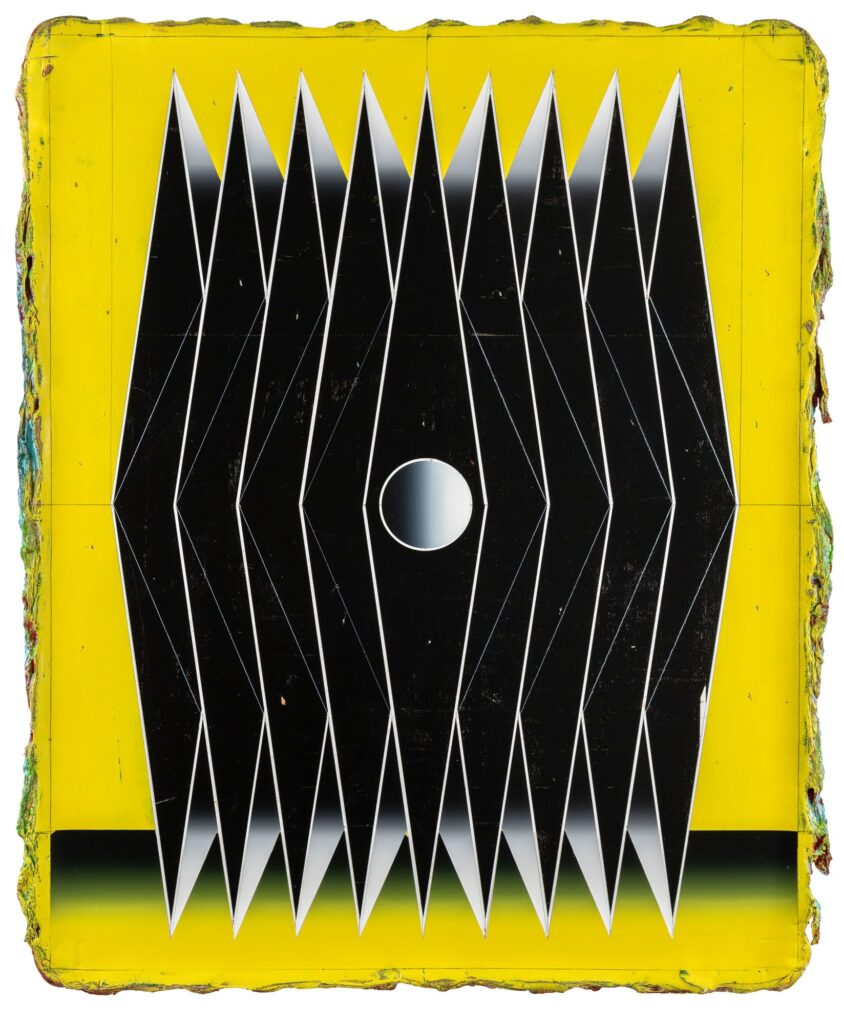 Untitled, acrylic and wax pastel on wooden panel, 150x120cm, 2023