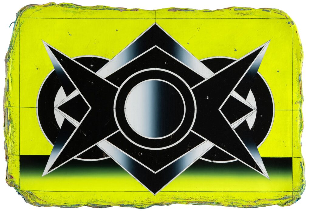 Untitled, acrylic and wax pastel on wooden panel, 40x60cm, 2023