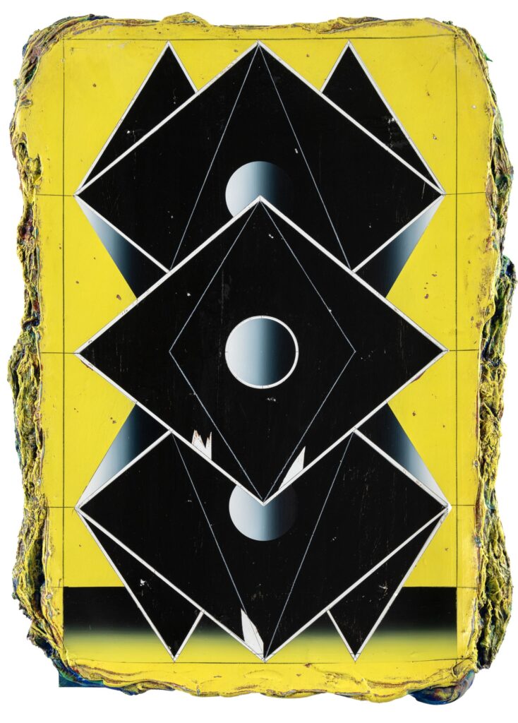 Untitled, acrylic and wax pastel on wooden panel, 80x50cm, 2023