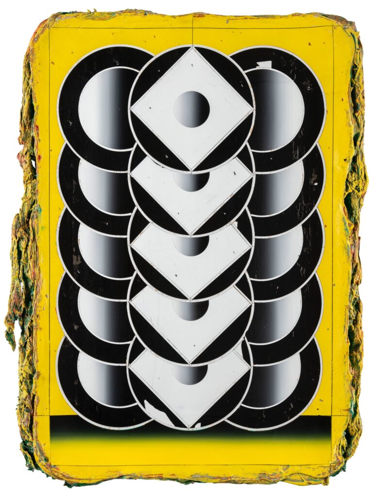 Untitled, acrylic and wax pastel on wooden panel, 90x60cm, 2023