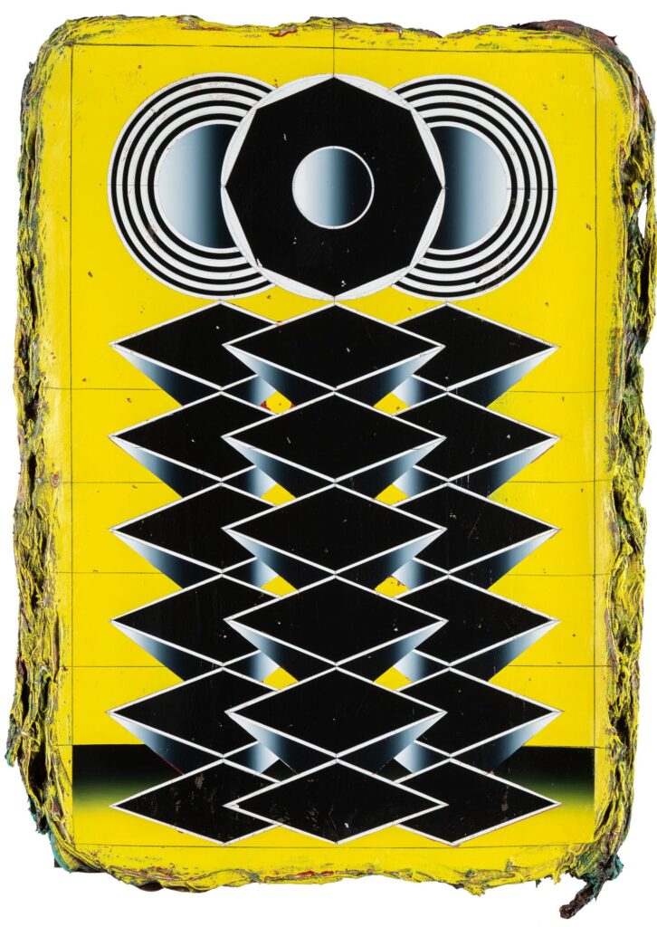 Untitled, acrylic and wax pastel on wooden panel, 90x60cm, 2023