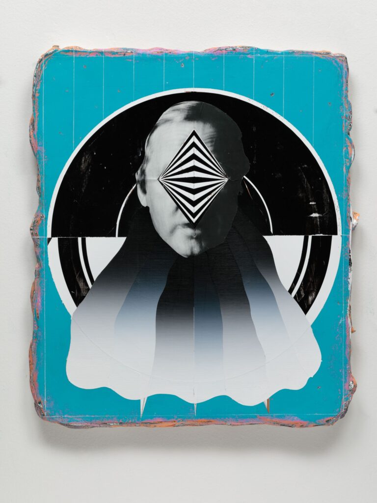 Untitled, acrylic, collage and jute on board, 60x50cm, 2019-2020