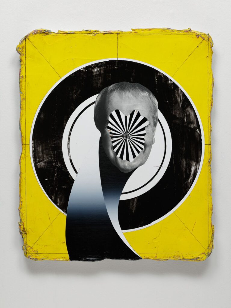 Untitled, acrylic, collage and jute on board, 60x50cm, 2019-2020