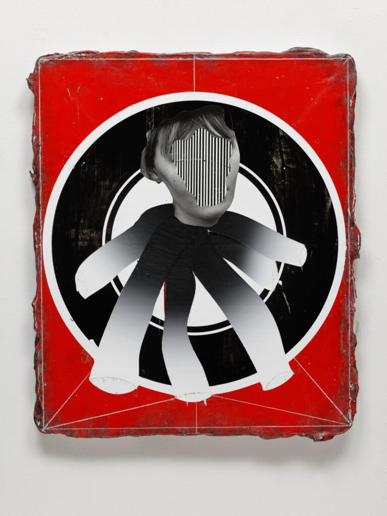 Untitled, acrylic, collage and jute on board, 60x50cm, 2019-2020