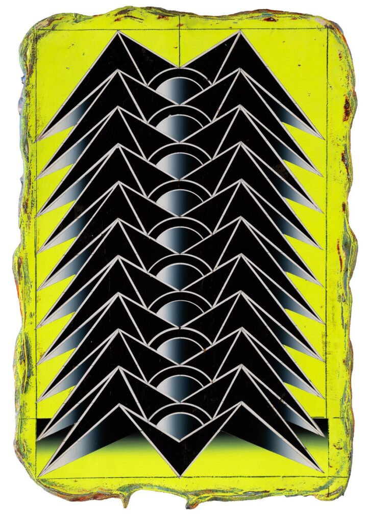 Untitled, acrylic and wax pastel on wooden board, 65x45cm, 2022-2024