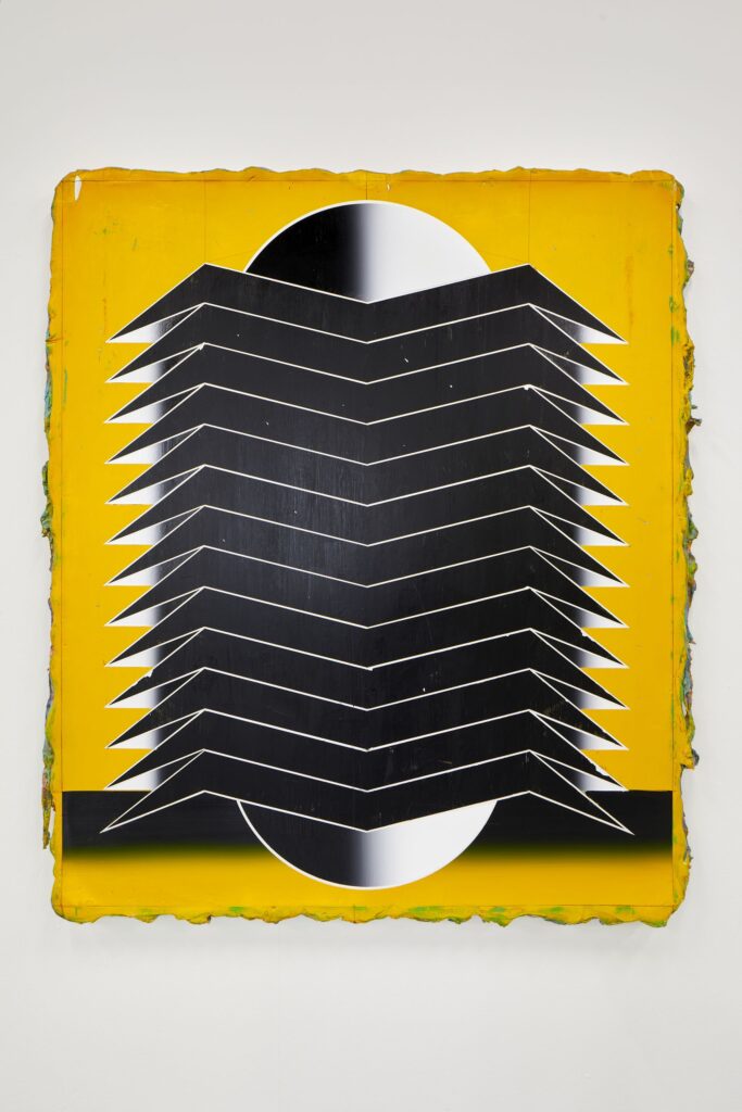 Untitled, acrylic and wax pastel on board, 180x150cm, 2023