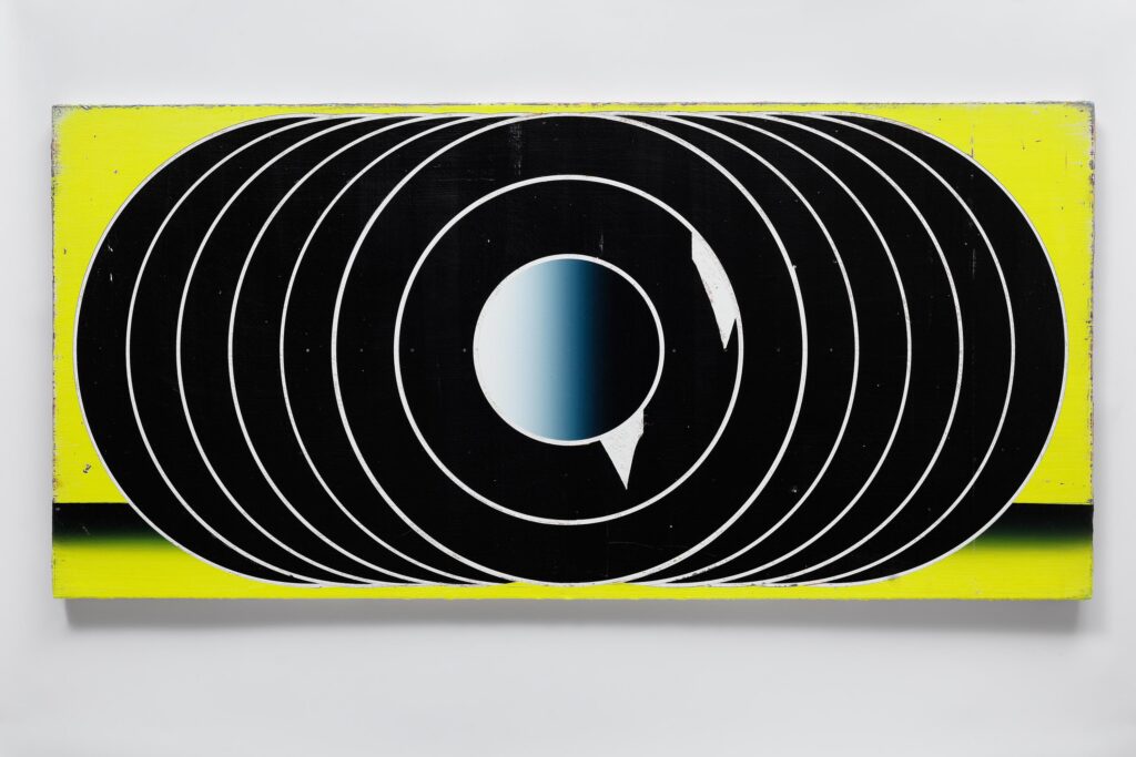 Untitled, acrylic and wax pastel on wood board, 57x120cm, 2023-2024