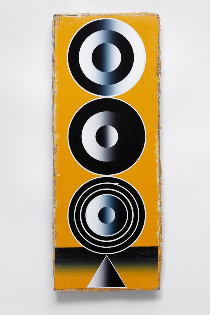 Untitled, acrylic and wax pastel on wood board, 2024