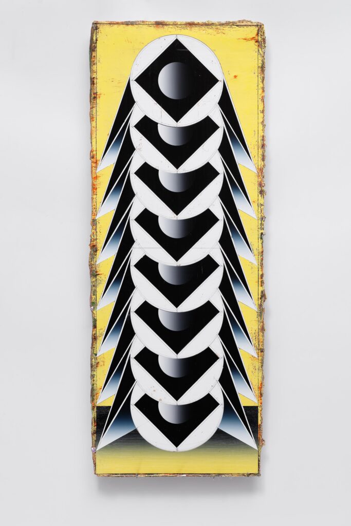 Untitled, acrylic and wax pastel on wood board, 2024